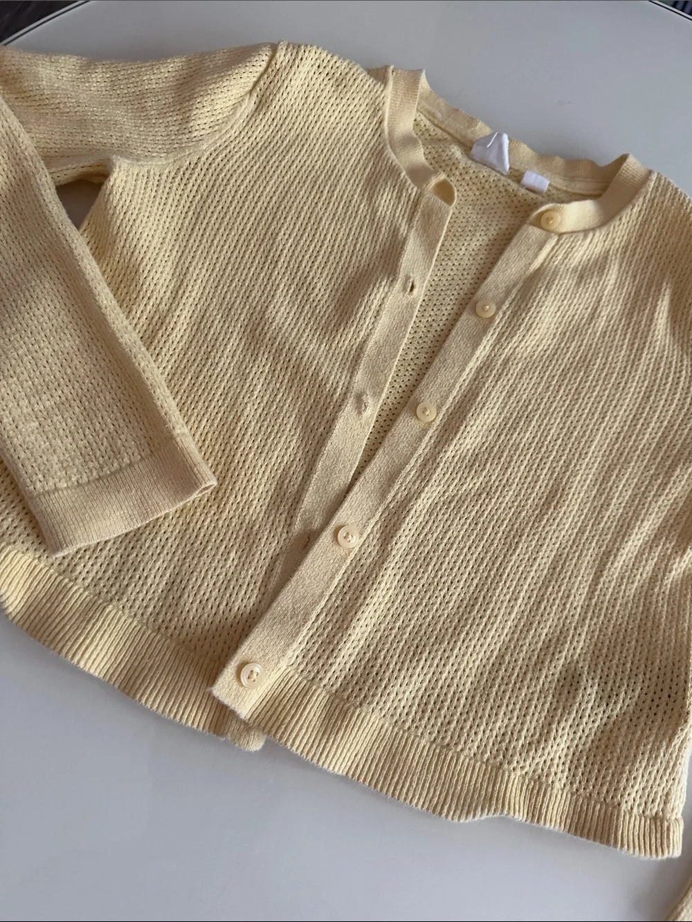 GAP Set of 2 Butter Yellow Ribbed Tank with Brown Teddy Patch and Cardigan